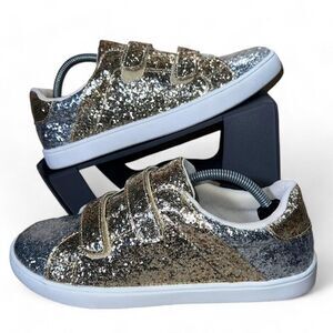 Kidpik 2 Tone Metallic Gold / Silver Glitter Casual Sneakers Youth 6 Women's 7